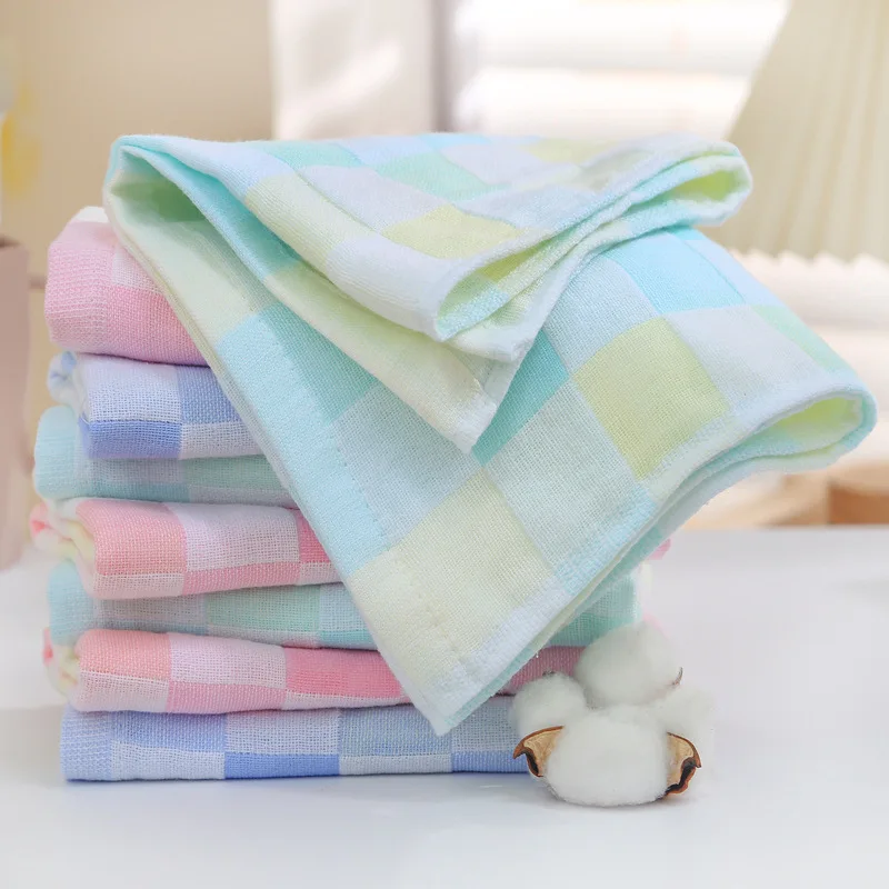 100% Cotton Gauze Face Towel – Universal Facial Cleansing Cloth with Colorful Grid Pattern, Gift Item, 35 × 75 Cm