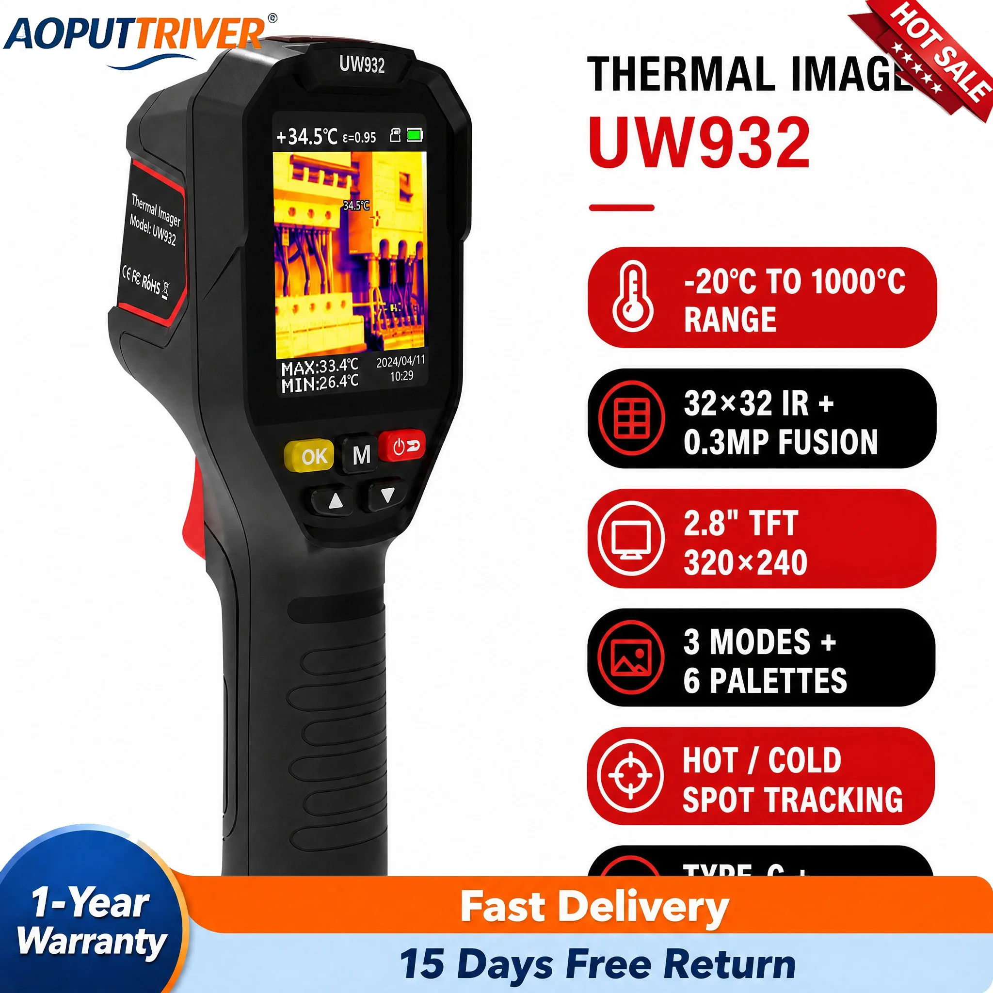 Infrared Thermal Imaging Camera UW932 -20°C~1000°C 2.8in LCD Adjustable Emissivity Dual Fusion 8GB Electrical HVAC Firefighting