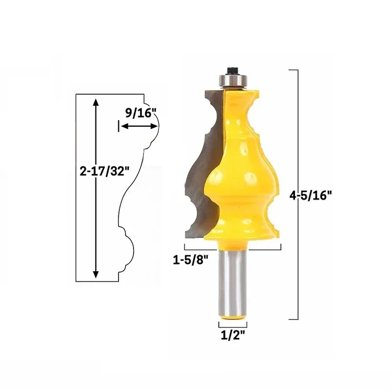 

1pc 12mm 12.7mm 1/2 Inch Shank Large Picture Frame Molding Router Bit Line Woodworking Mold Milling Cutter for Wood