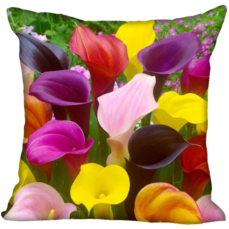 Flower Calla Lily Pillow Case For Home Decorative Satin Pillows Cover Invisible Zippered Throw Cushions Cover 1007