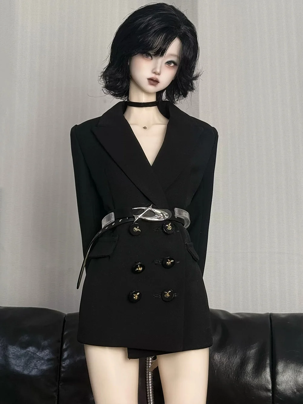 Big Female BJD Dolls Black Waist-cinching Lapel V-neck Long Sleeves Blazer Dress Model for SD16 impl63/65 impl68 Model Toys DIY