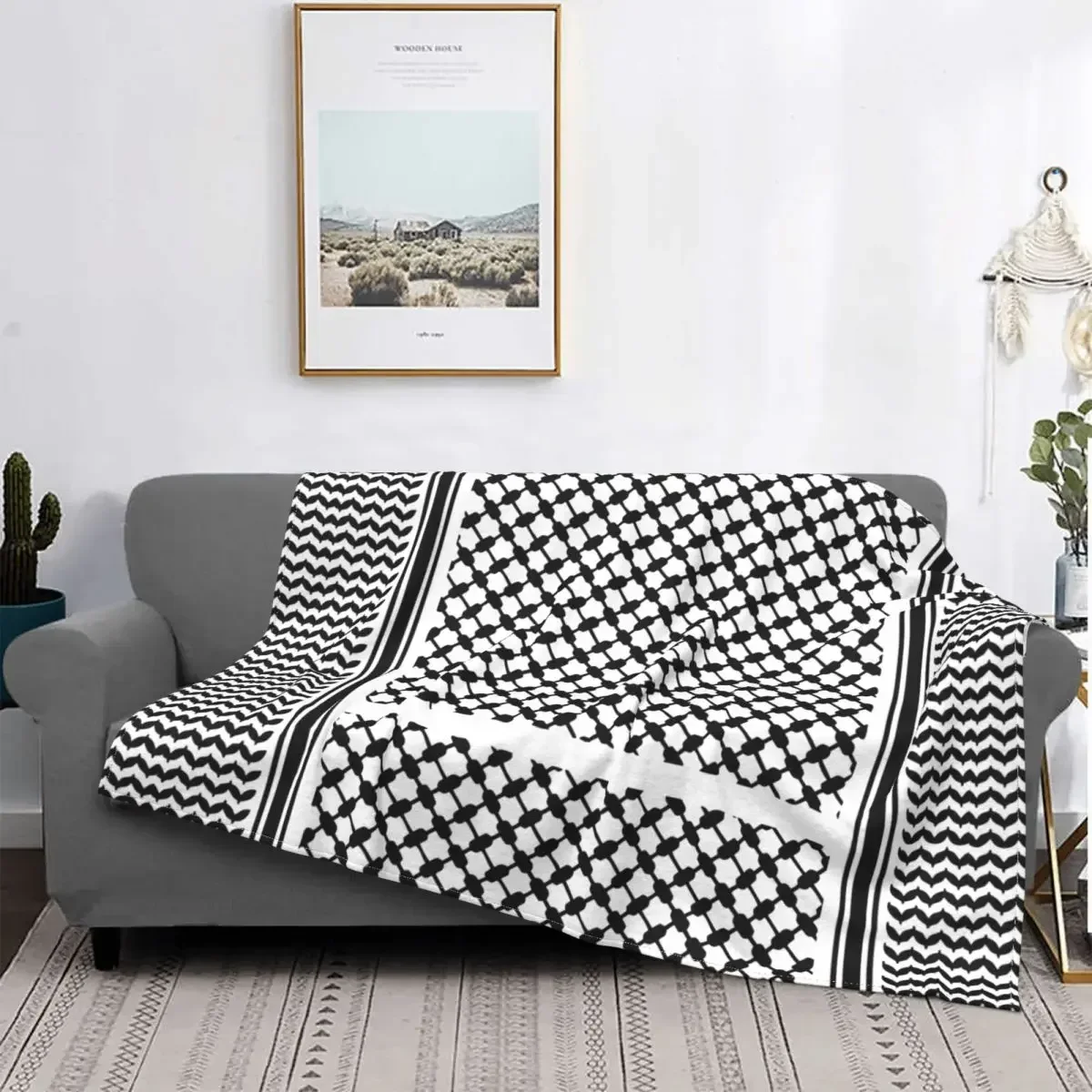 Black Arab Keffiyeh Plush Blanket Palestine Palestinian Arabic Custom Throw Blanket for Home 125*100cm Bedspread