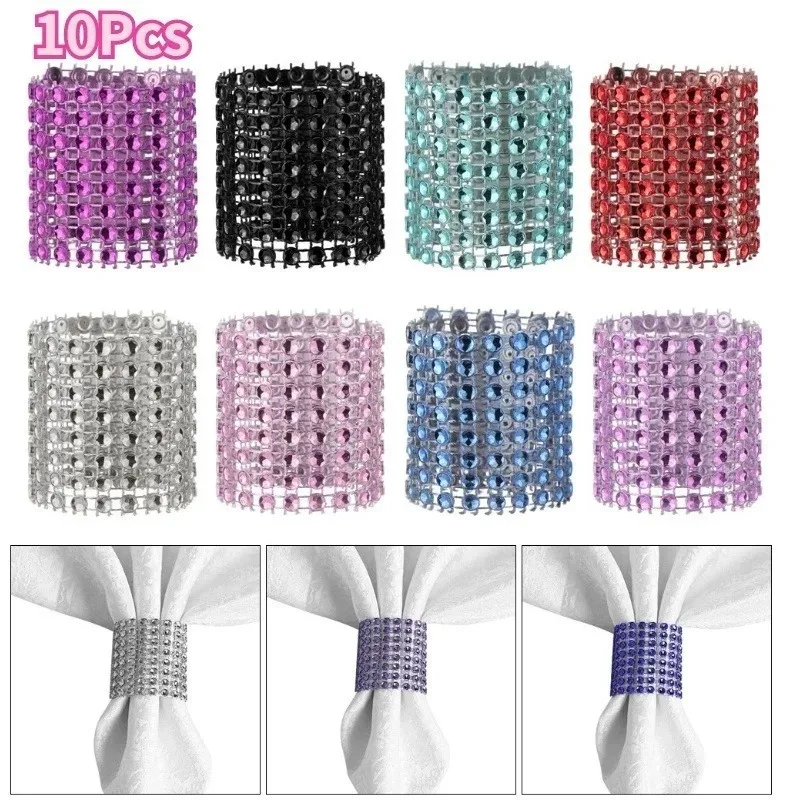 10 Stück Strass-Serviettenringe mit Schleife, silberfarben, goldfarben, Metall, Serviettenschnalle, Hochzeit, Party-Dekoration