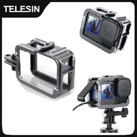 TELESIN-funda con marco de aleación de aluminio para Gopro Hero 9 10 11 12 13, carcasa protectora de bajo peso con disparo Vertical para Gopro Hero