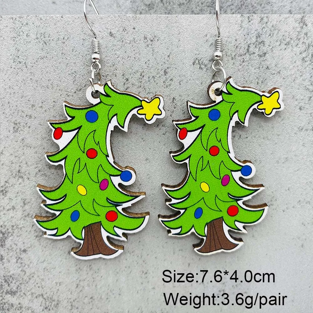 Fashion New Christmas Jewelry Christmas Tree Elk Dwarf Santa Claus Wooden Earrings for Women Jewelry Holiday Decorations