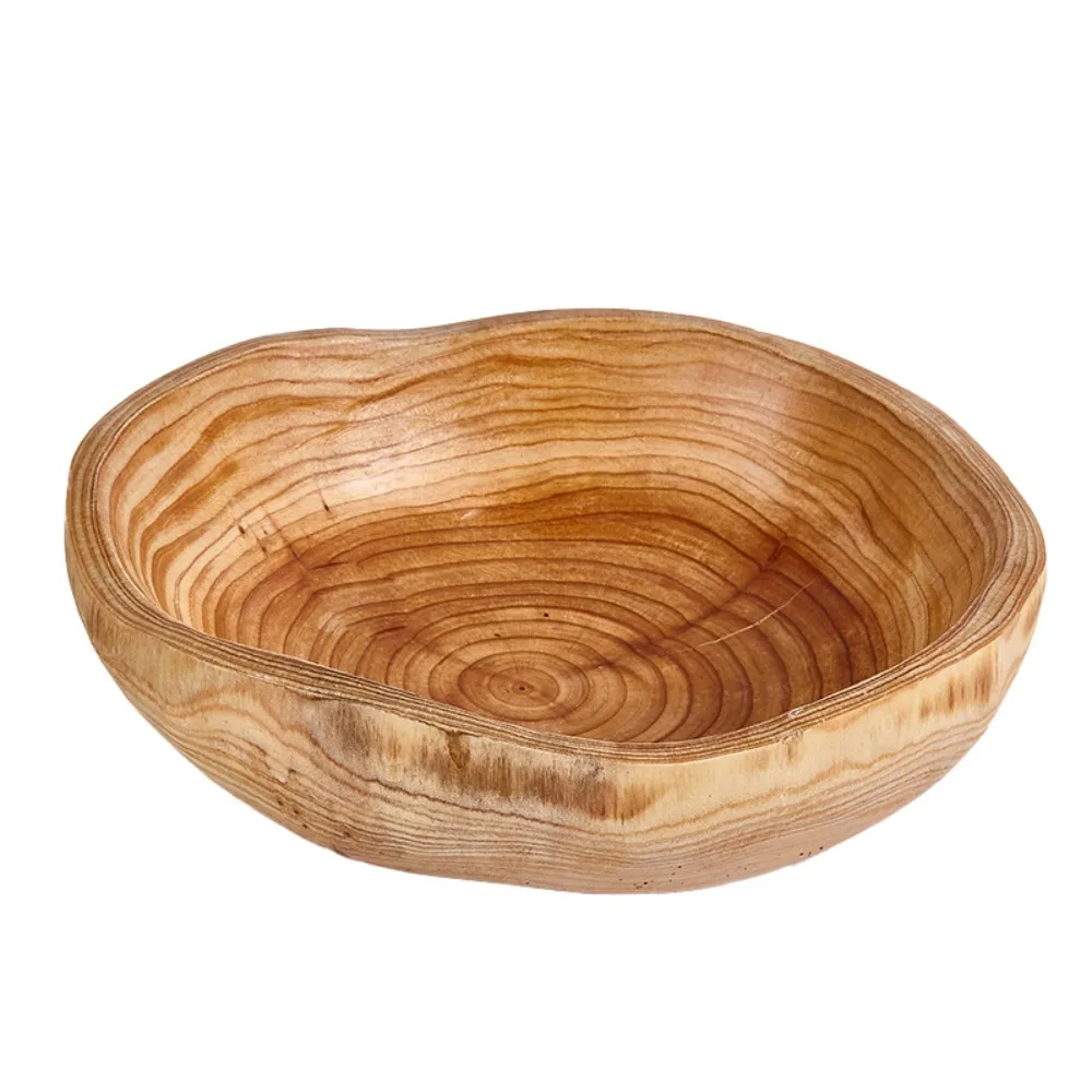 

Practical Irregular Shape Wooden Salad Bowl Natural Material Polished Fruit Tray Retro Serving Bowl Living Room