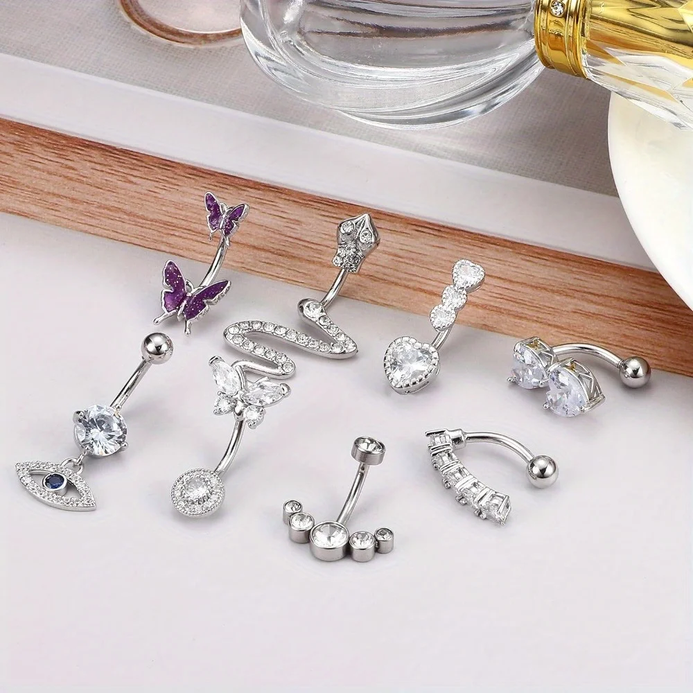 Drperfect Belly Button Rings Stainless Steel  Evil Eye Butterfly Snake Belly Button Rings for Women Navel Rings Sexy Piercing