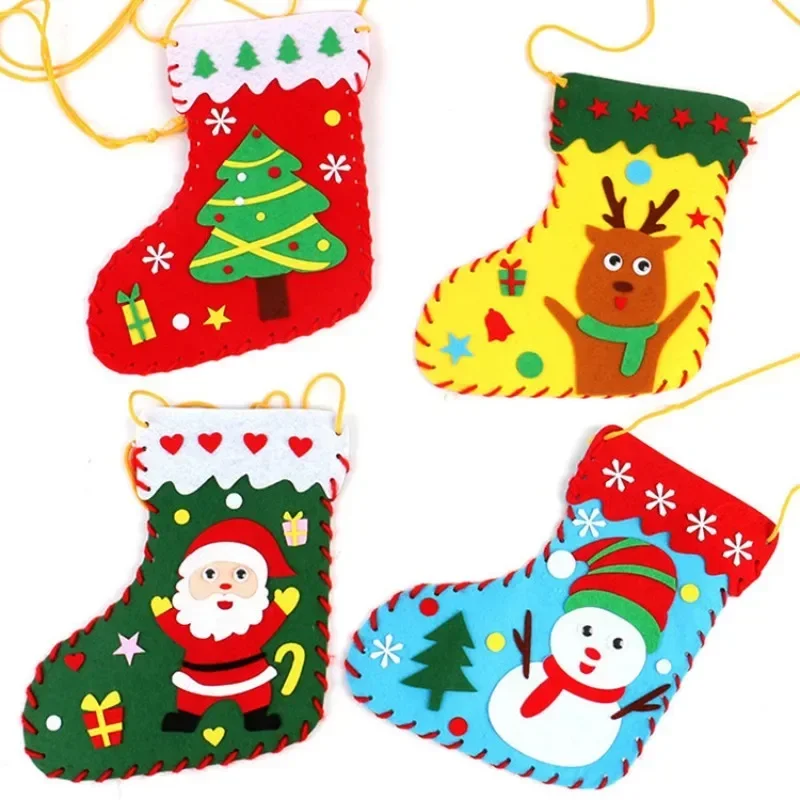 7 Style Non Woven Christmas Socks Christmas Children DIY Handmade Material Bag Kindergarten Sewn Socks Handmade Gift