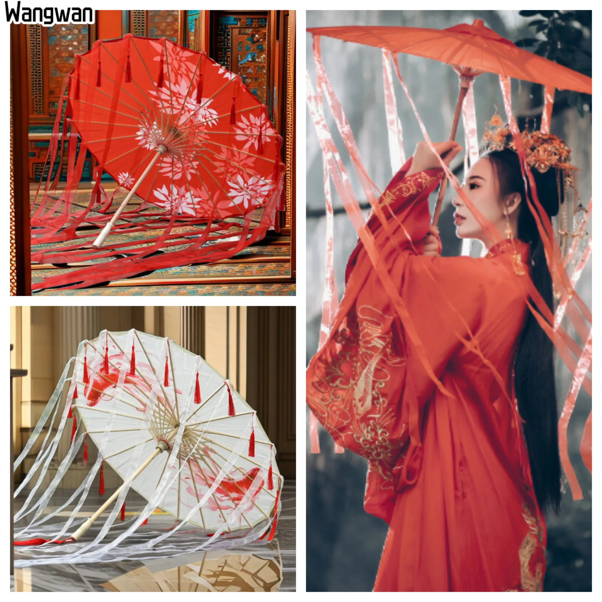 Tassel Craft Ribbon Silk Chinese Hanfu Umbrella Prop Antique Anime Umbrella Parasol Umbrella Beach Umbrellas for Rain and Sun