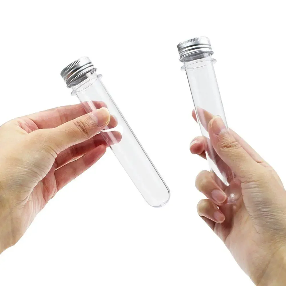 10Pcs 40ML Excellent Plastic Transparent Test Tubes With Aluminum Cap Bottles School Supplies Lab Equipments