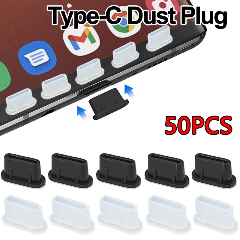 50 Type-C Dust Plug USB Charging Port Protector Silicone Anti-dust Plug Cover Cap for Samsung Huawei Xiaomi Phone Dustplug