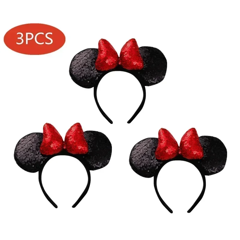 3pcs Minni Ear Headband Sequin Bows Girls Hairband Kids Halloween Carnival Party Cosplay Hair Accessories Princess Hair Headwear