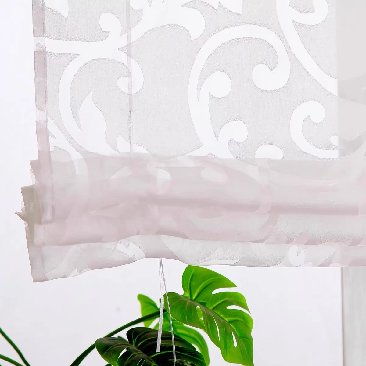White Wave Embroidered Flowers Window Valance Living Room Elegant Lace Curtain Valance Warp Ruffled Short Curtains Kitchen