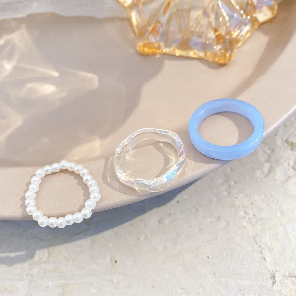 Minimalist Accessories Vegetarian Circle Acrylic Korean Style Resin Ring Women Pearl Ring Set Party Favors Popular Accessories