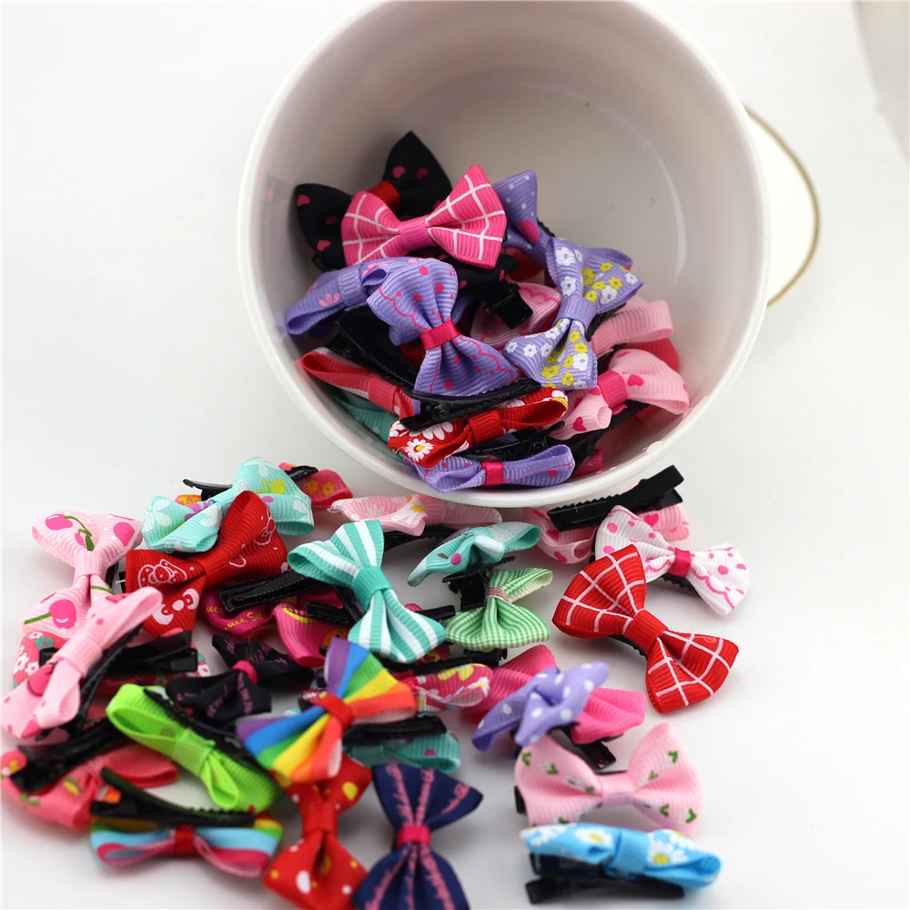 10pcs Baby Hair clip Little Ribbon Hair bows Mini small Printed Bow clips for Girls hair accessories Bebes grosgrain Hairpins