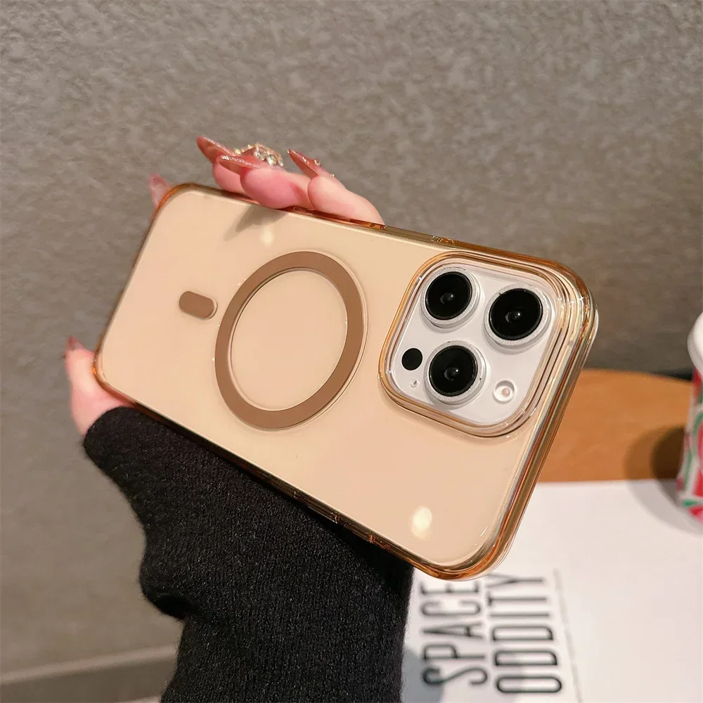 Für iPhone 16 Pro Max Transparente Handyhülle mit Kameraste für Magsafe Slim Clear Schutzhülle Magnetische Handyhülle