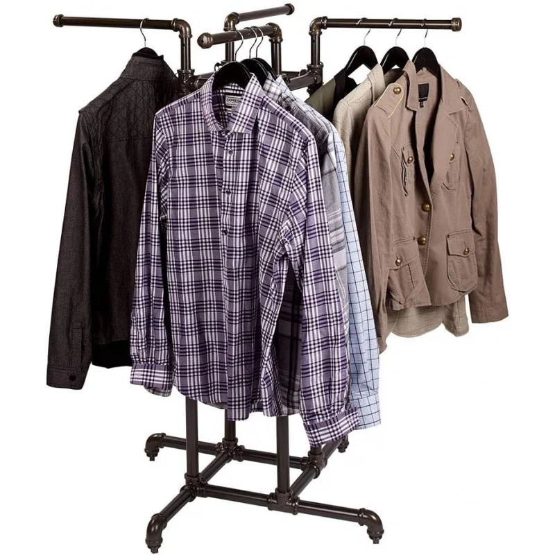 custom.Retail Shop Industrial Style Cloth Display Racks Adjustable 4 Way Metal Four Way Pipe Clothing Rack