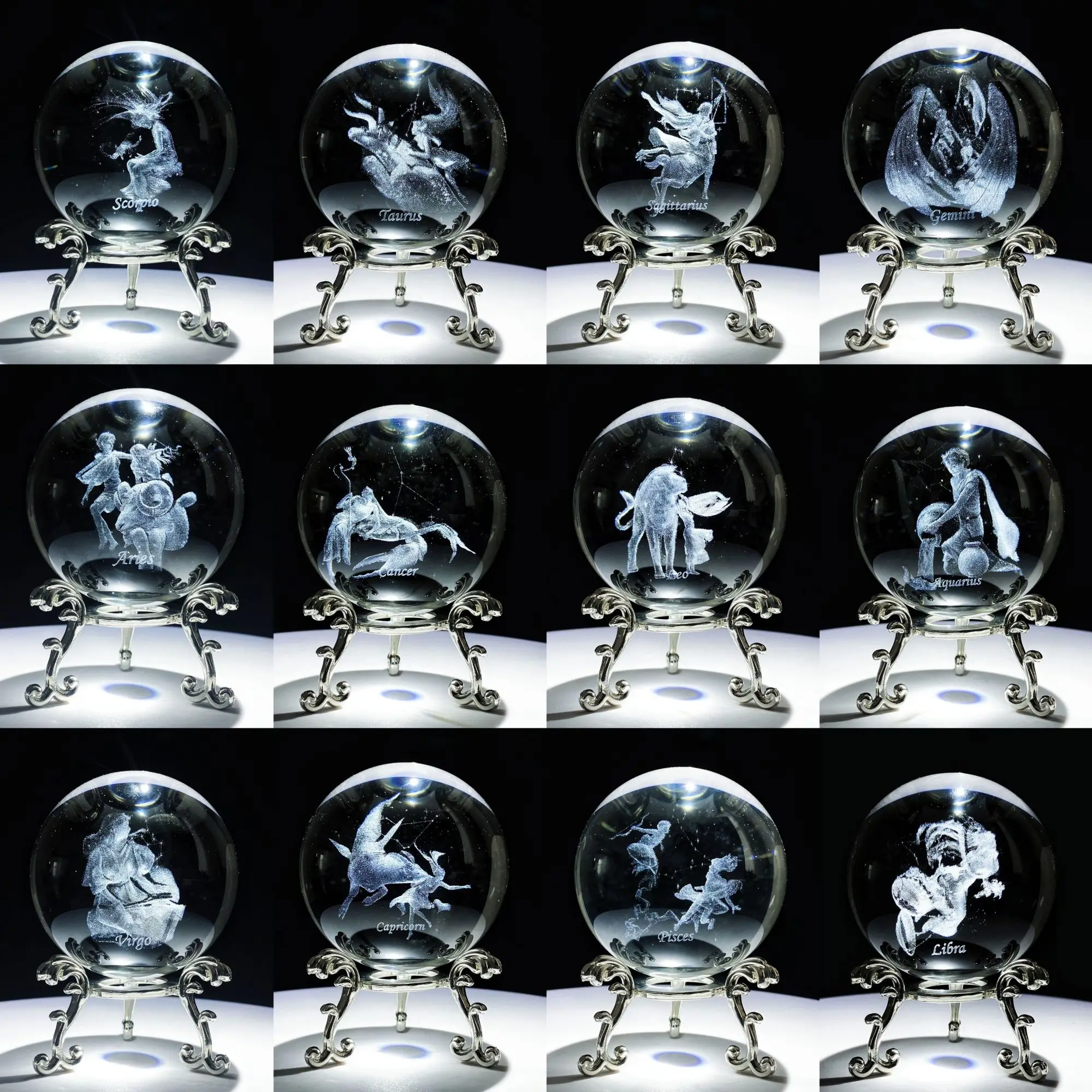 6cm 3D Crystal Ball 'Constellation Ball' with Stand Laser Engraved Glass Sphere Figurine Home Decoration Ornaments Decor Crafts