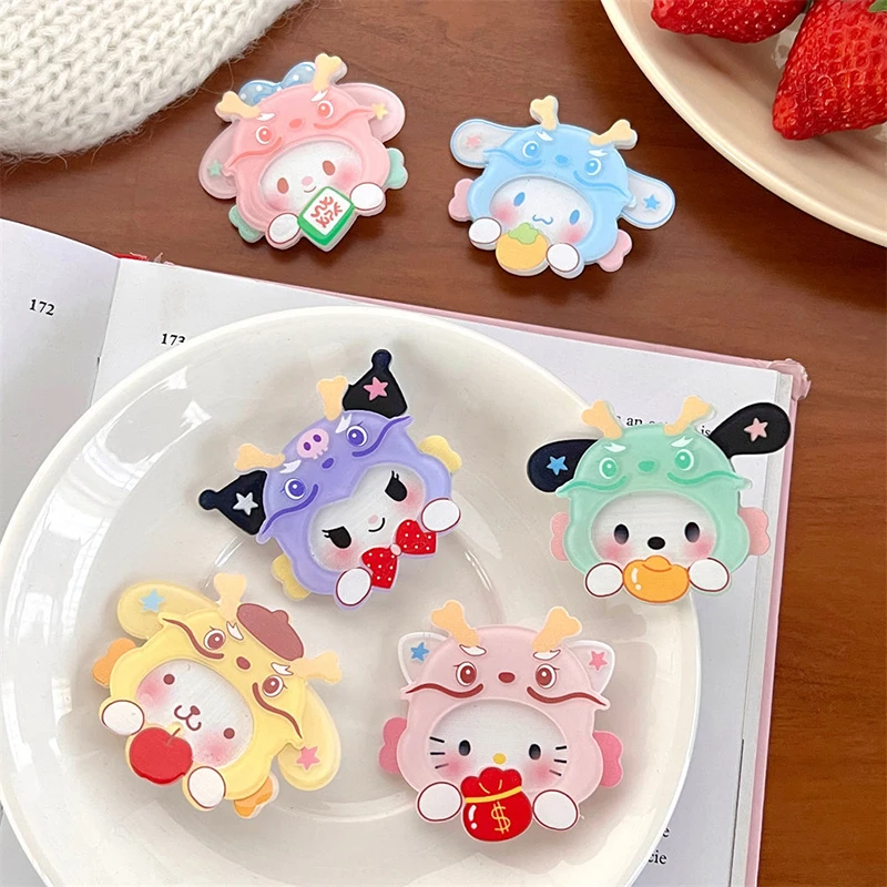 Pinces à cheveux en acrylique dessin animé, épingle à cheveux mignonne, Sanurgente, Hello Kitty, Cinnamoroll My Melody, Pachacco Kuromi, Année du dragon, Accessoires pour cheveux