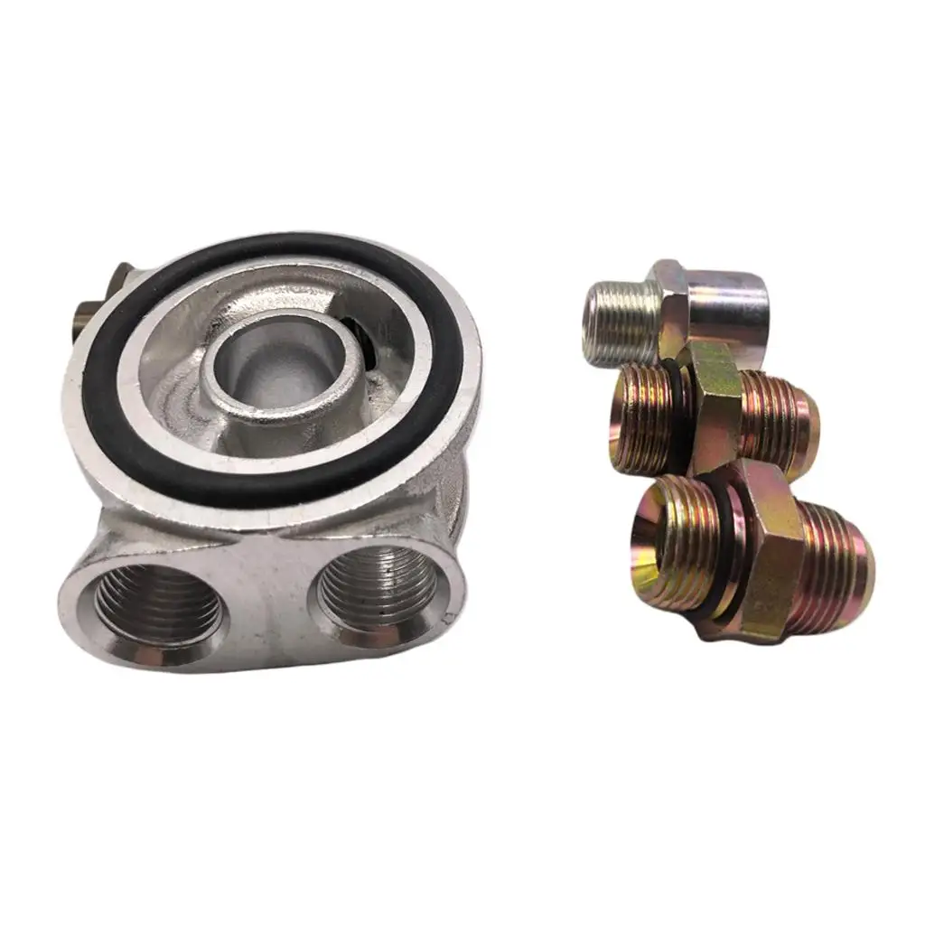 Silver M22x1.5mm AN10 Oil Filter Sandwich Plate Adapter M20*1.5 Inlet
