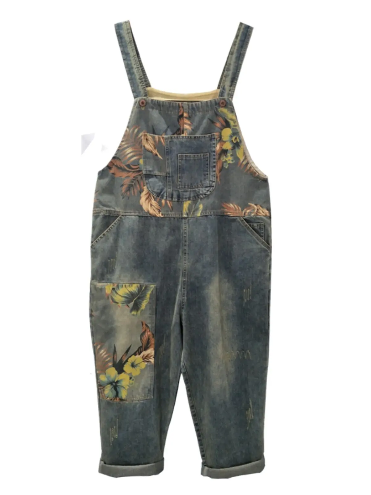 2026 Spring and Autumn Fashion Women's Cowboy Strap Pants Loose Retro Printed Jumpsuit