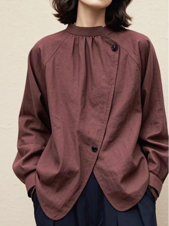 

Faionable Long Sve Asymmetrical Slit irt Large Size Women's New Chinese Sle Artistic Casual Cotton Spring irt