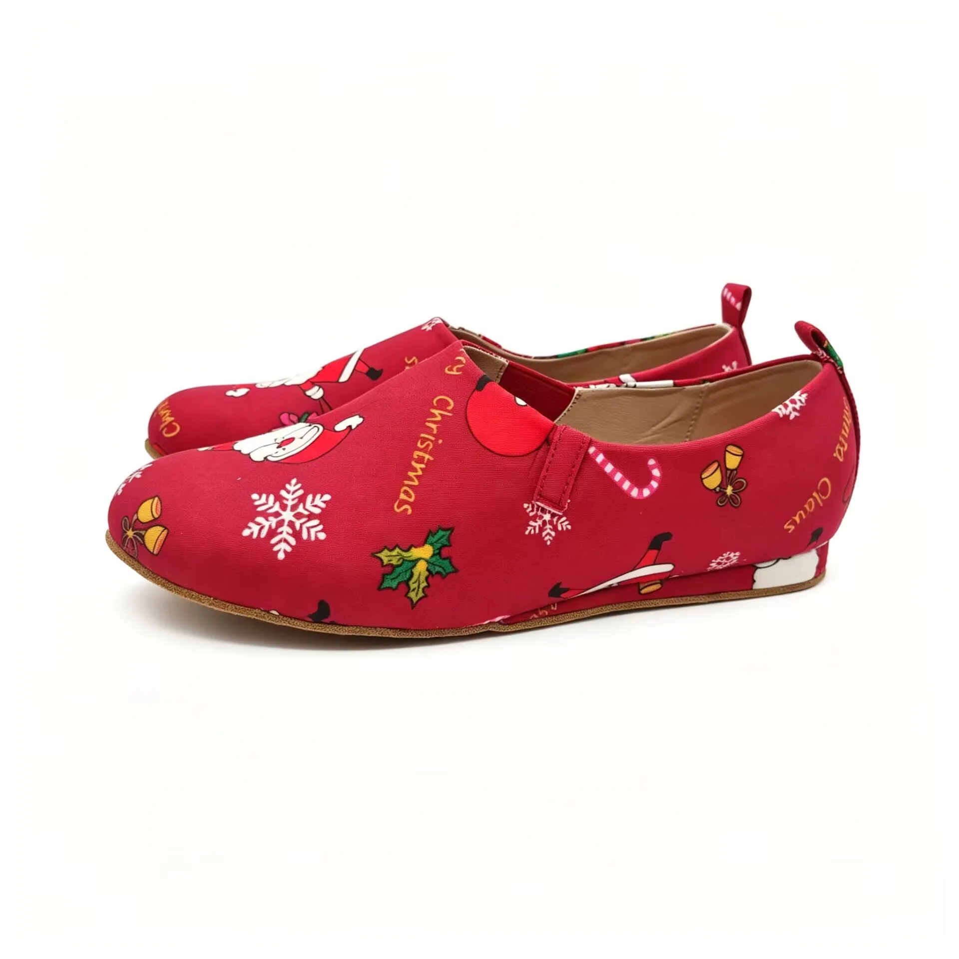 Evk Santa Print Christmas Flat Latin Dance Shoes Slip On Loafers Halloween Salsa Ballroom Tango Footwear Party Chaussures Heel