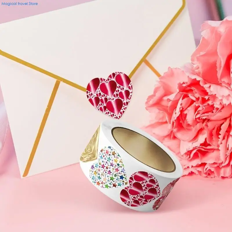 N2UB 1 Roll Small Heart Sticker Roll Adhesive Heart Sticker for Envelope Cards