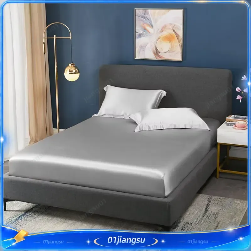 22mm 100% Mulberry Silk Fitted Sheet Deep Pocket 25cm Seamless Solid Color Soft Luxury Bedding Single Piece Hypoallergenic