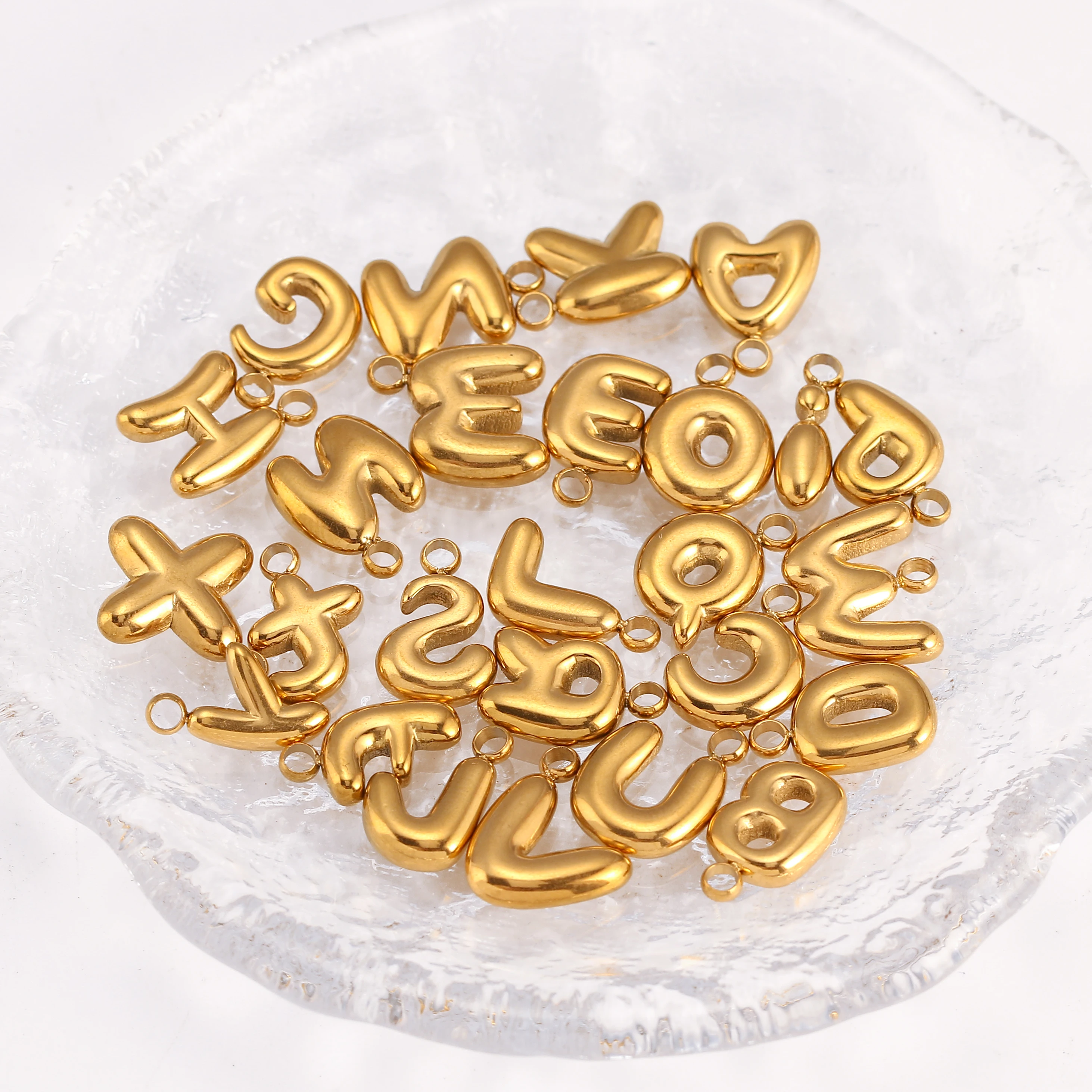 3 Stücke Blase Buchstaben Charms Fadeless Gold Farbe PVD Überzogene Ballon Alphabet A-Z Anhänger DIY Initial Halsketten Frauen Schmuck Machen – Detail 6