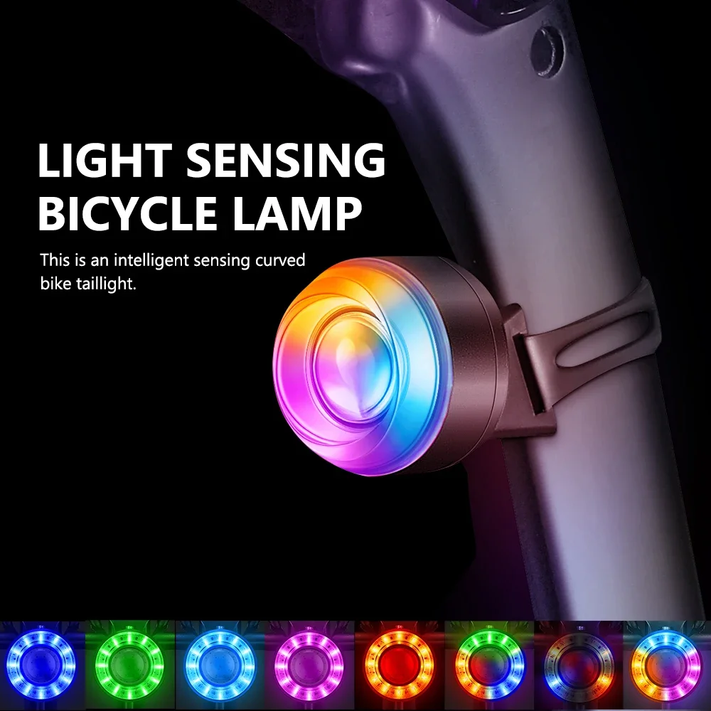 

WEST BIKING Intelligent Bicycle Rear Light Curved Surface Smart Sensor Bike Brake Taillight Colorful Night Riding Warning Light