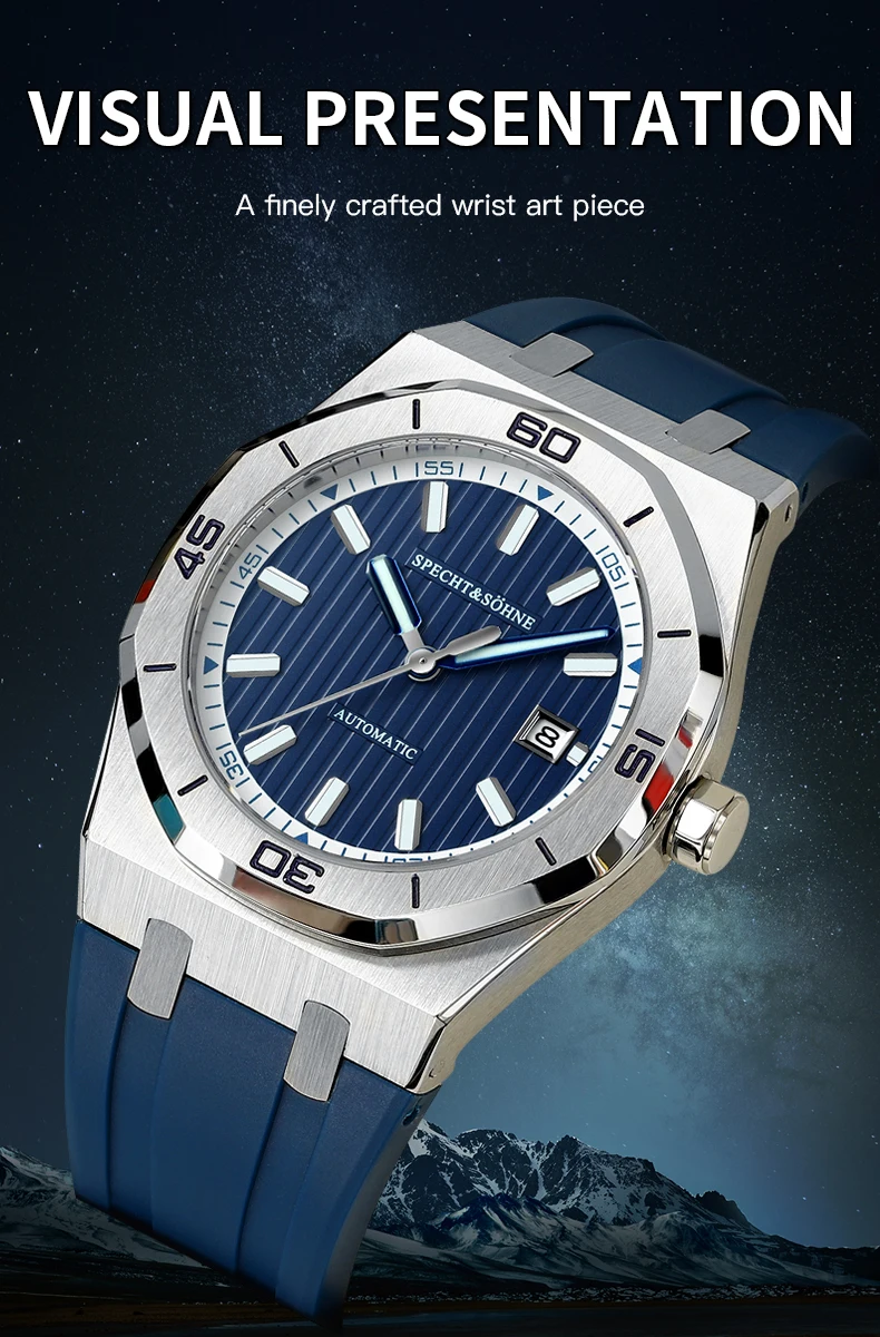 Specht&Sohne New Classic Men's Watch 50M Waterproof Luminous Sapphire Crystal Blue Automatic Mechanical Watches Reloj Hombre Sd12e649193ea4d96a288804fd15d67caM