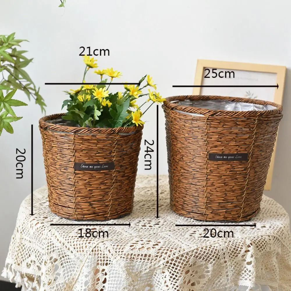 Straw Wicker Woven Planter Basket Yellow Handmade Rattan Seagrass Storage Basket Flower Pot Laundry Clthoes Baskets