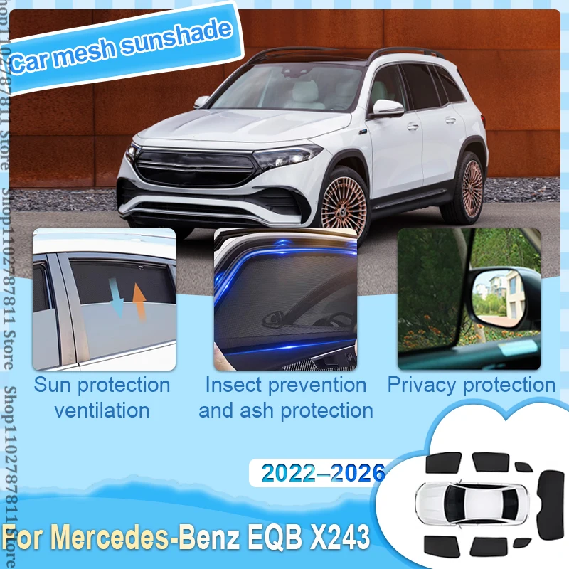 

Для Mercedes-Benz EQB X243 2022-2024 2023: Магнитные солнцезащитные шторки для лобового стекла и боковых окон, сетчатые защитные накладки, запчасти