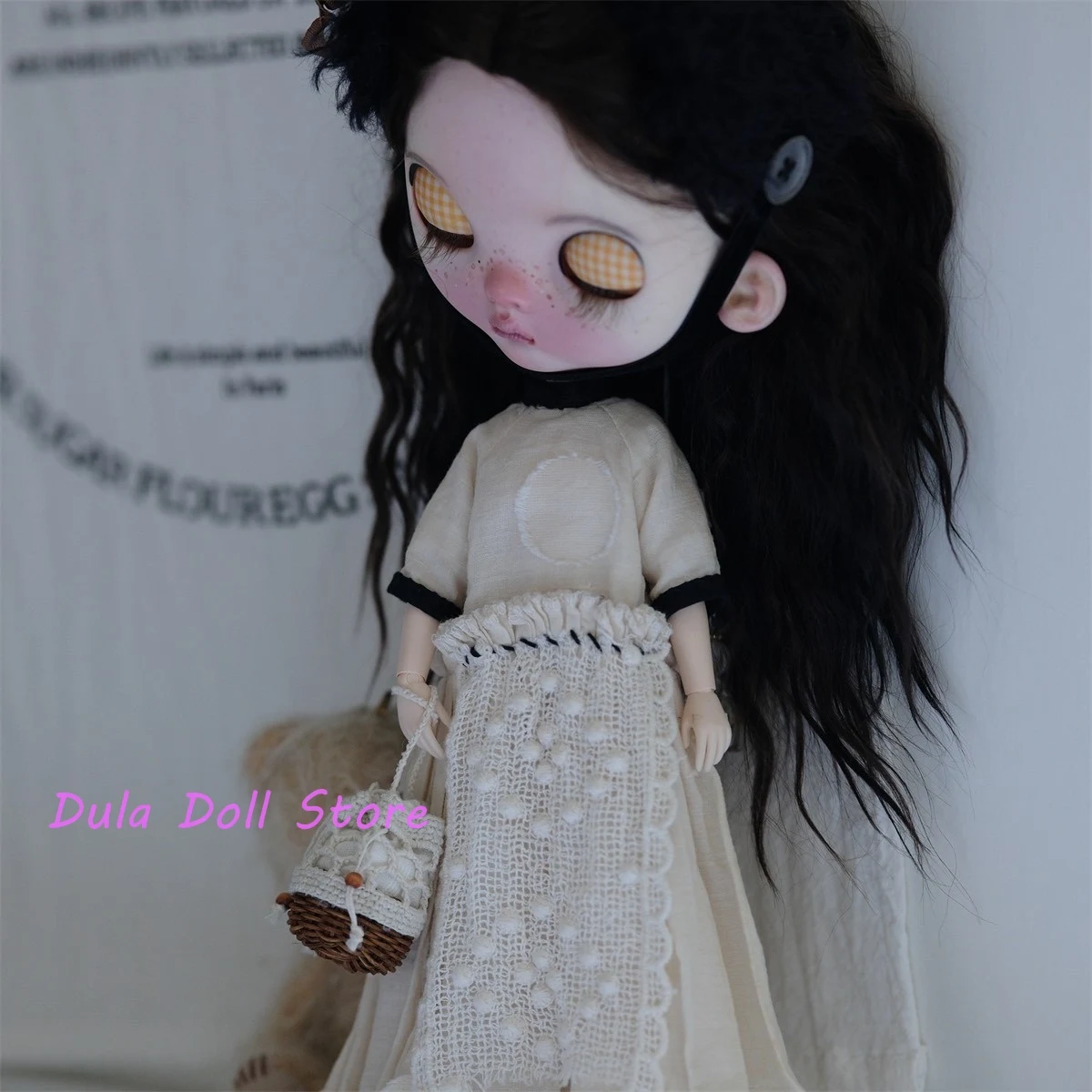 Roupas de boneca Dula vestido retrô bege para boneca Blythe Landoudou Landazz Qbaby ob24 ob22 Azone Bjd