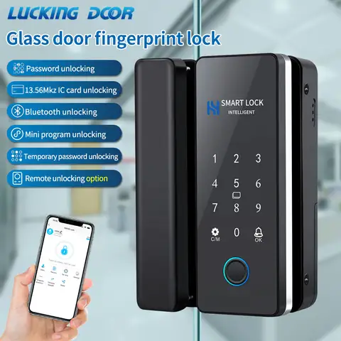 나무 슬라이딩 유리 도어 용 스마트 도어 잠금 장치 HAHALock App 생체 인식 지문 잠금 장치 Bluetooth IC 카드 전자 디지털 잠금 장치