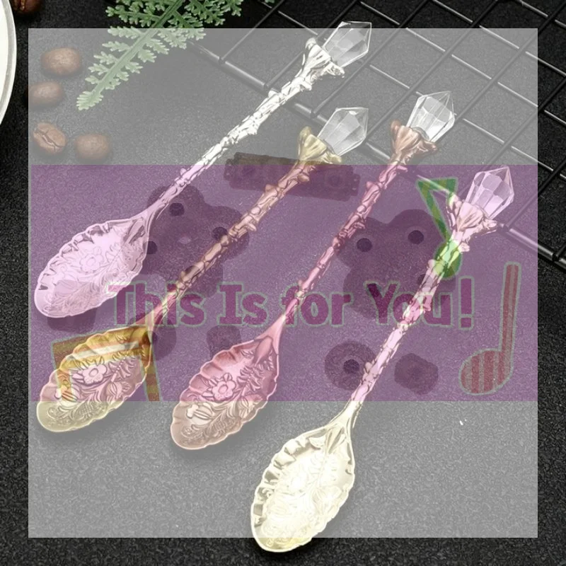 【MA】Vintage Leaves Coffee Spoon Crystal Teaspoon Milk Ice Cream Cake Kitchen Tool Accessories