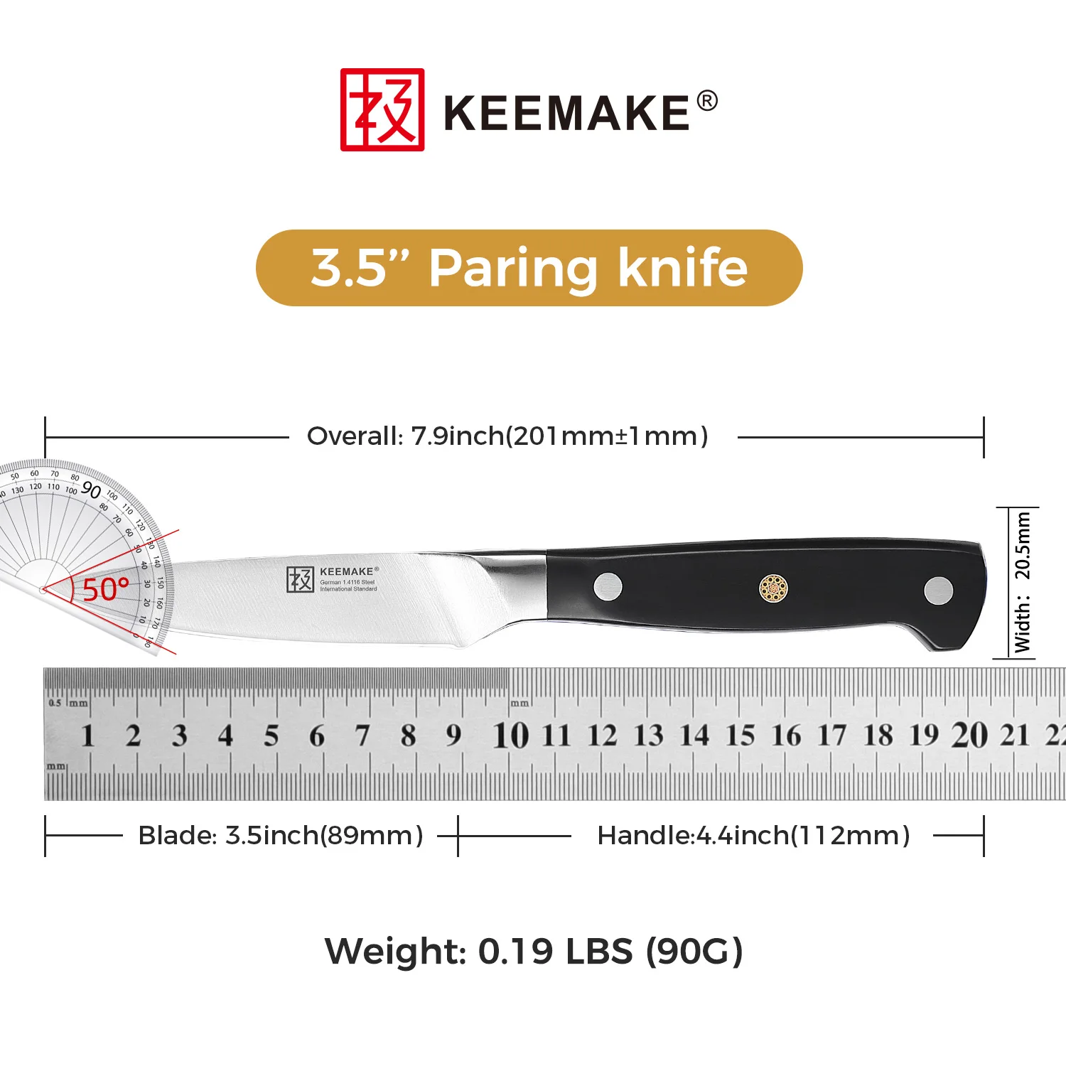 KEEMAKE Fruit Paring Knife 3.5  Inch, High Carbon Stainless Steel Japanese Kitchen Peeling Knives, Razor Sharp Chef\'s Cooks Cut