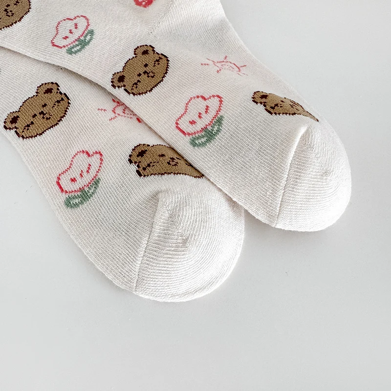 Five pairs of soft and comfortable cartoon colorful teddy bear short socks for girls in spring and autumn image 6