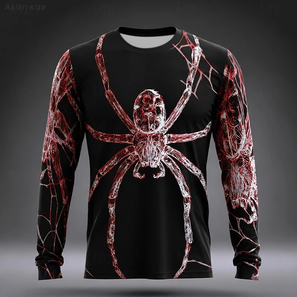 Halloween Men's Spider T Shirt Long Sleeve T shirt 3D Print Crew Neck Shirt Fashion Exaggerated Casual tops