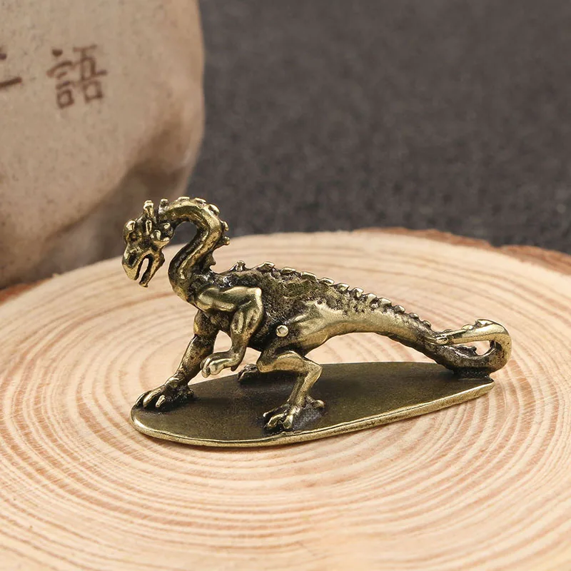 Solid Brass Spitfire Dragon Small Statue Desktop Ornament Chinese Mythical Beast Figurines Retro Home Feng Shui Decoration Craft