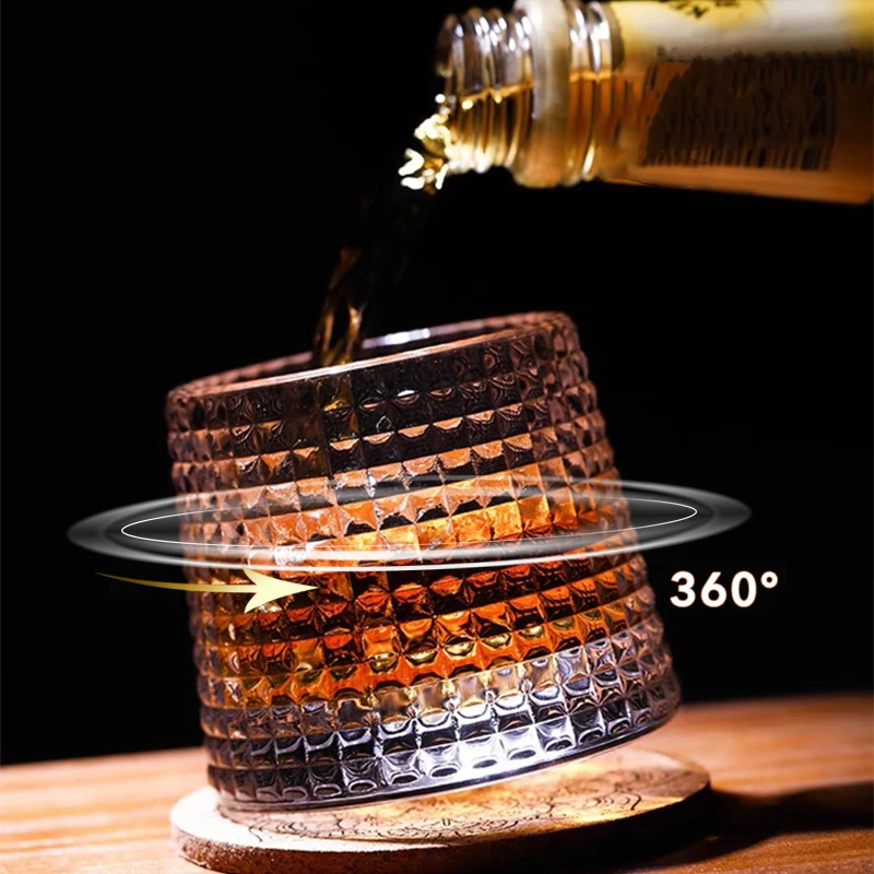 Spinning Whiskey Glass Whiskey Tumblers, Old Fashioned Scotch & Bourbon Glasses,Whisky Brandy Cups for Home Party Wine Glass