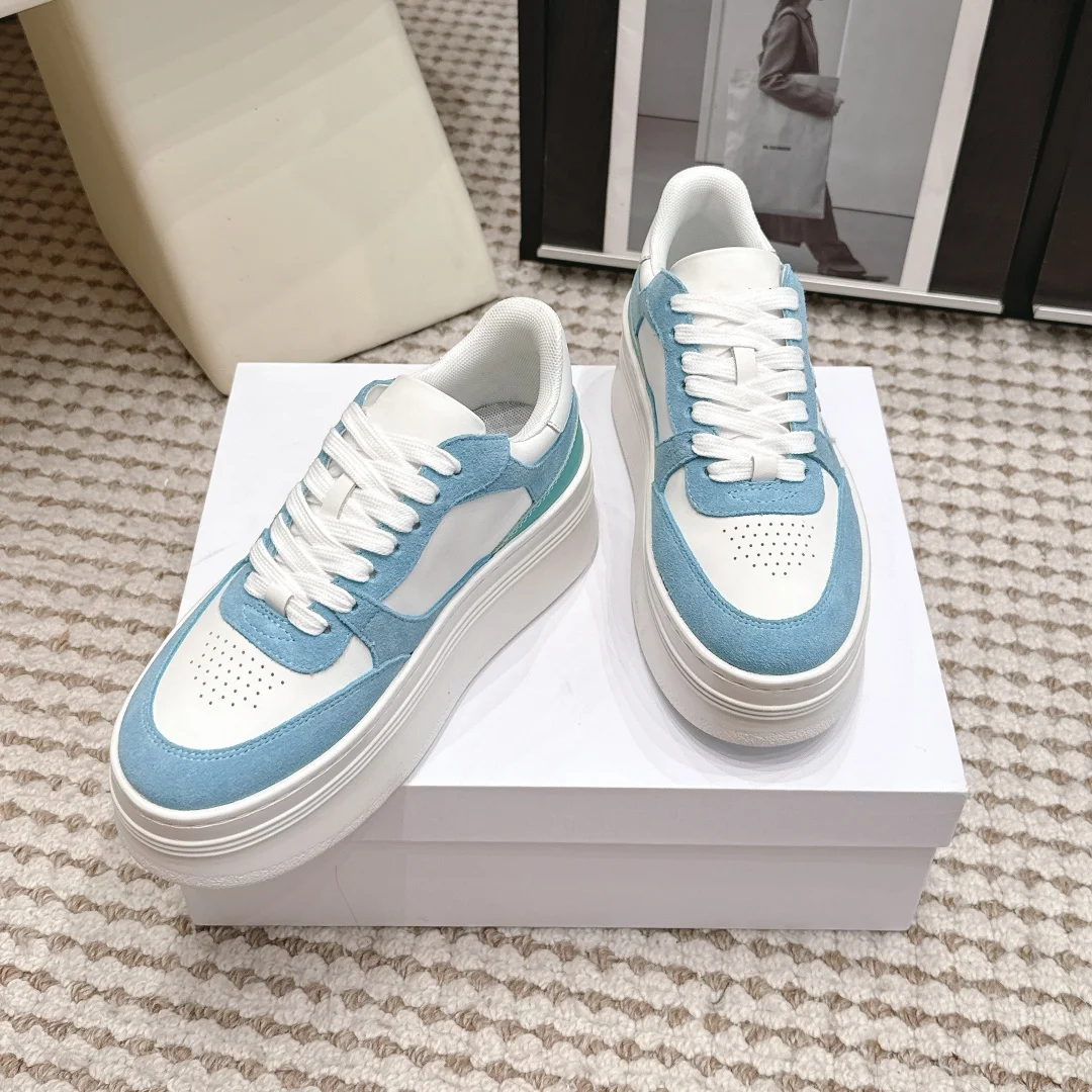 2026 Women Platform Sneakers Genuine Leather Suede Casual Shoes Low Top Lace Up Chunky Sole Fashion Streetwear Trainers Shoes - view 2