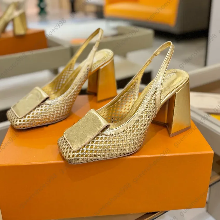 

Fashion leather hollowed out women luxurious designer sandals low heel slingbacks leather casual flip ankle strap 8.5cm high hee