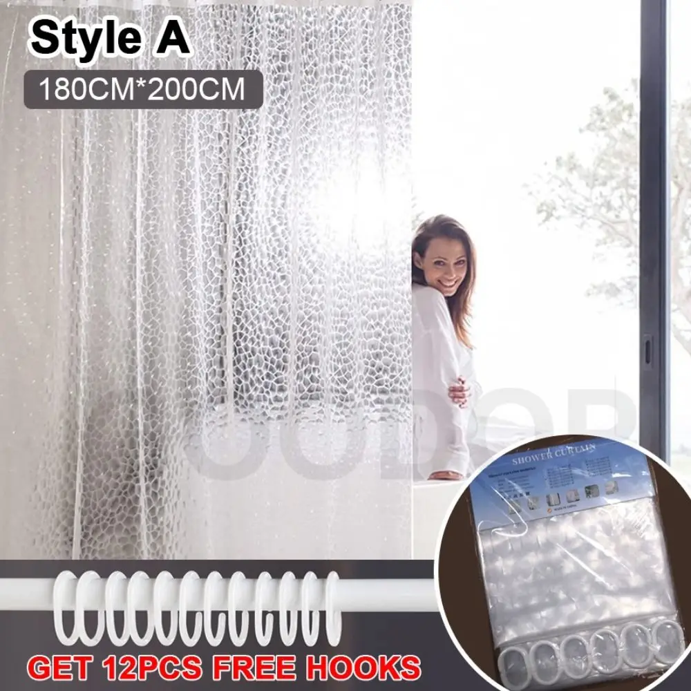 

Thick PEVA Clear Shower Curtain Mildewproof with 12Hooks Bathtub Partition Curtain Waterproof Cat's eye Shower Curtain