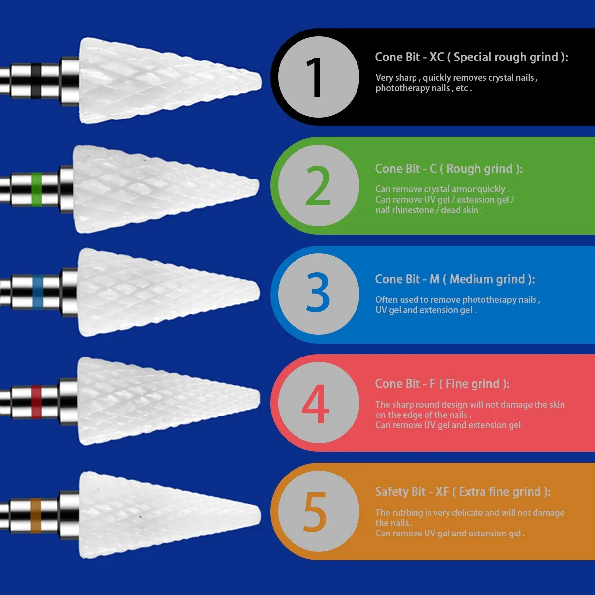Kit-1/2/4/5PCS keramische nagelboor frees, elektrische manicure boren pedicure molen bits, machine bestanden nail art gereedschap