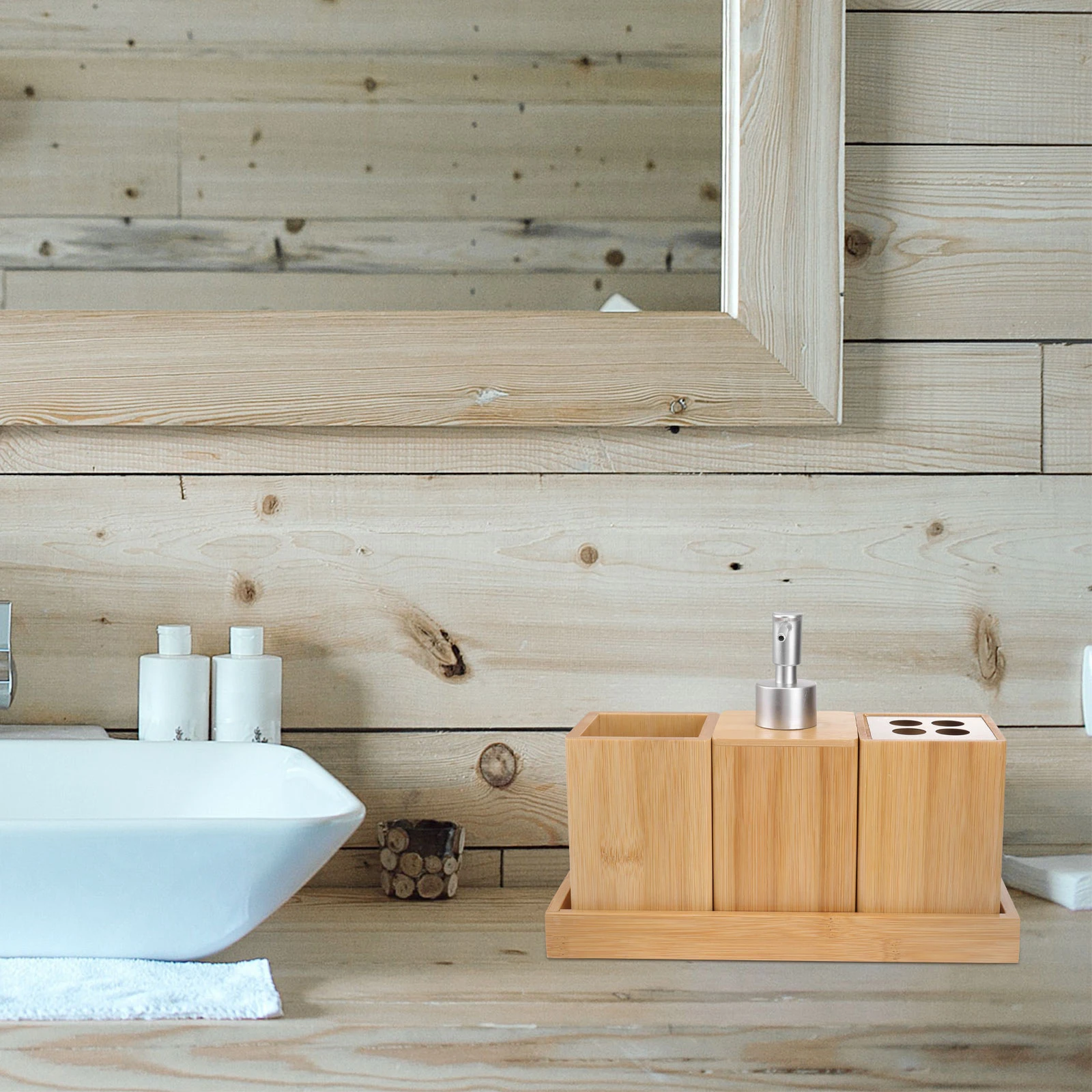 

4pcs Bamboo Wood Toilet Set Bathroom Accessories Toothbrush Holder Soap Dispenser Easy Clean Home Decor Bathroom Suit