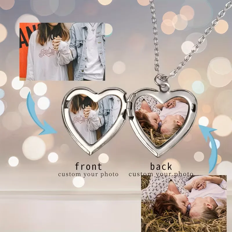 Customized Personalized Heart-shaped Pattern Lock Necklace, Women's Customized Commemorative Jewelry (Silvery)