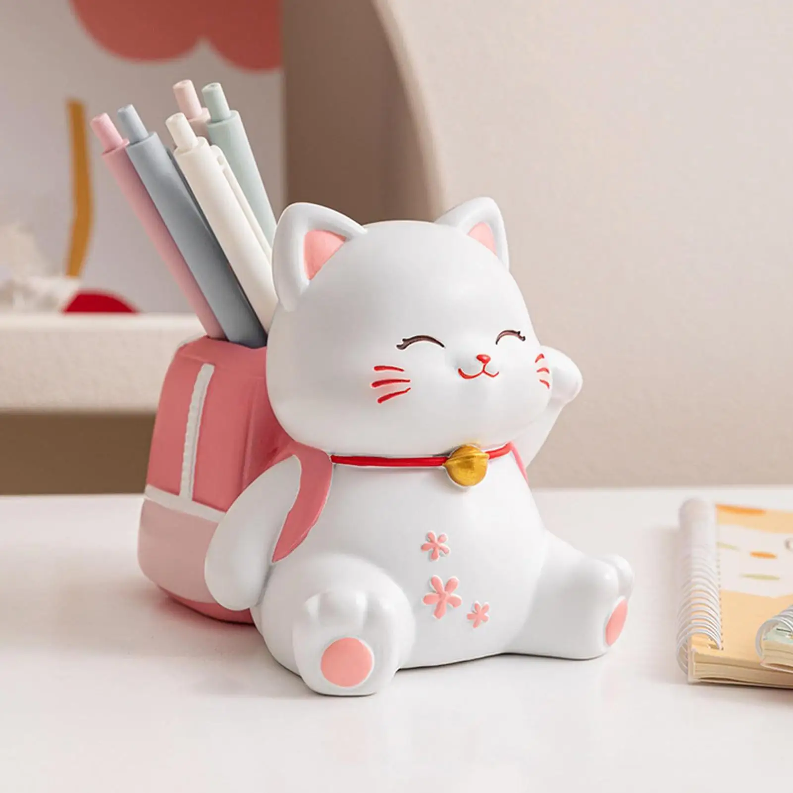 

Pencil Holder Desk Organizer Pen Holder Desktop Cute Cat Resin Animal Makeup Brush Organizer For College Classroom Offices Dorm