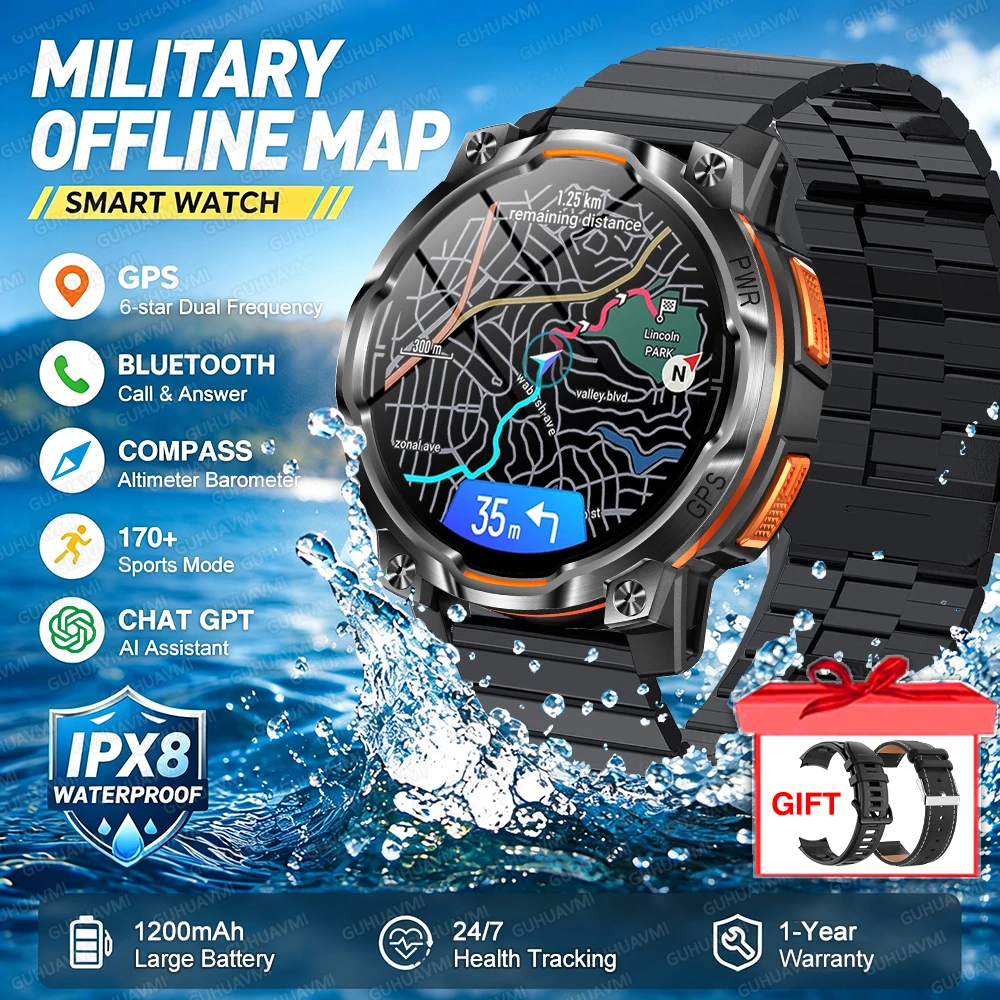 2026 GPS Offline Map Smart Watch, Advanced Navigation